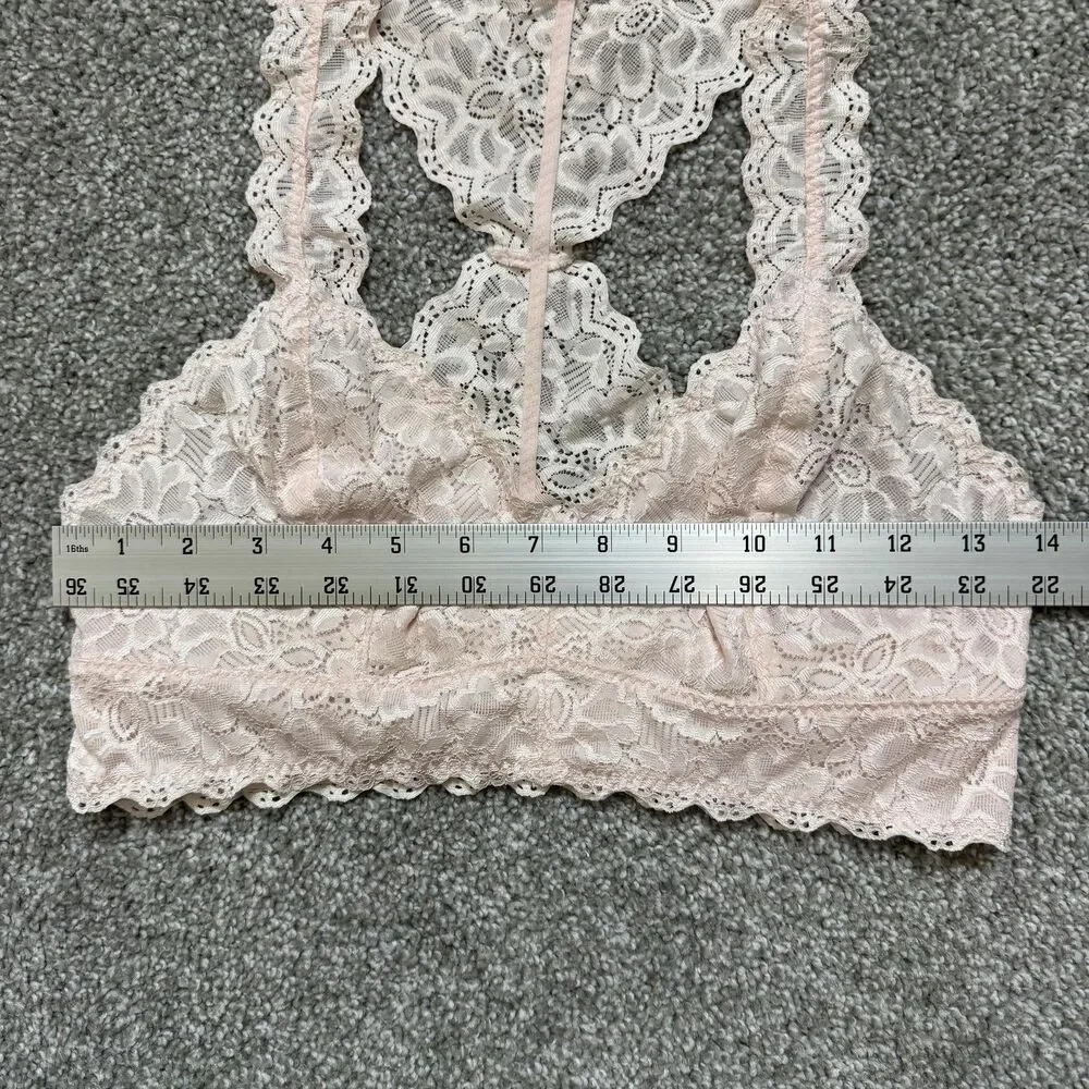 Felina Lingerie Bralette Womens Medium Pink Lace Racerback Wireless Sexy Girly